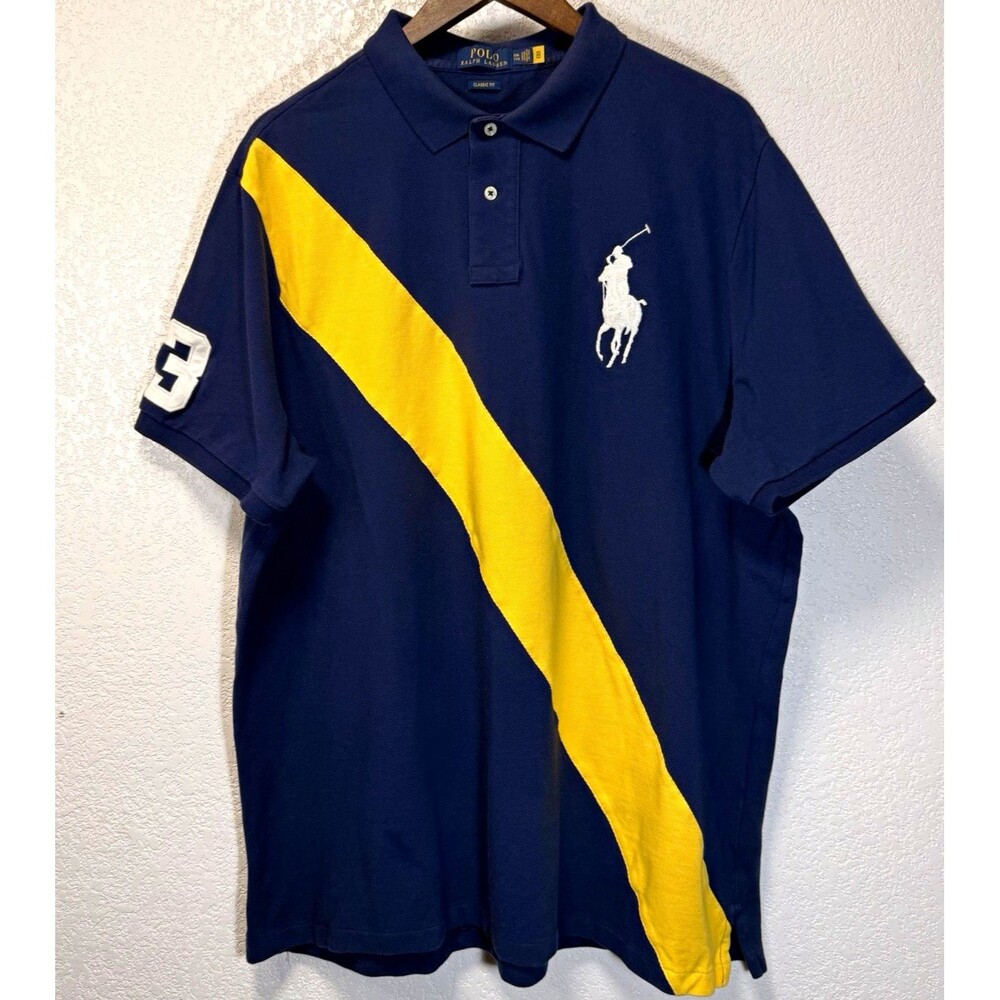 Polo Ralph Lauren Men’s XXL Big Pony #3 Navy Yellow Sash Classic Fit Polo Shirt